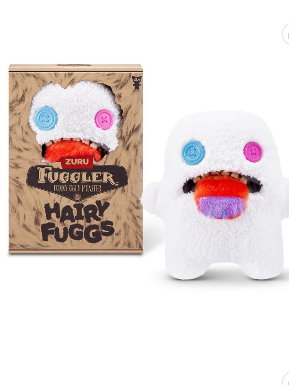 ZURU Hairy Fugg White Plush Monster with Rainbow Tongue